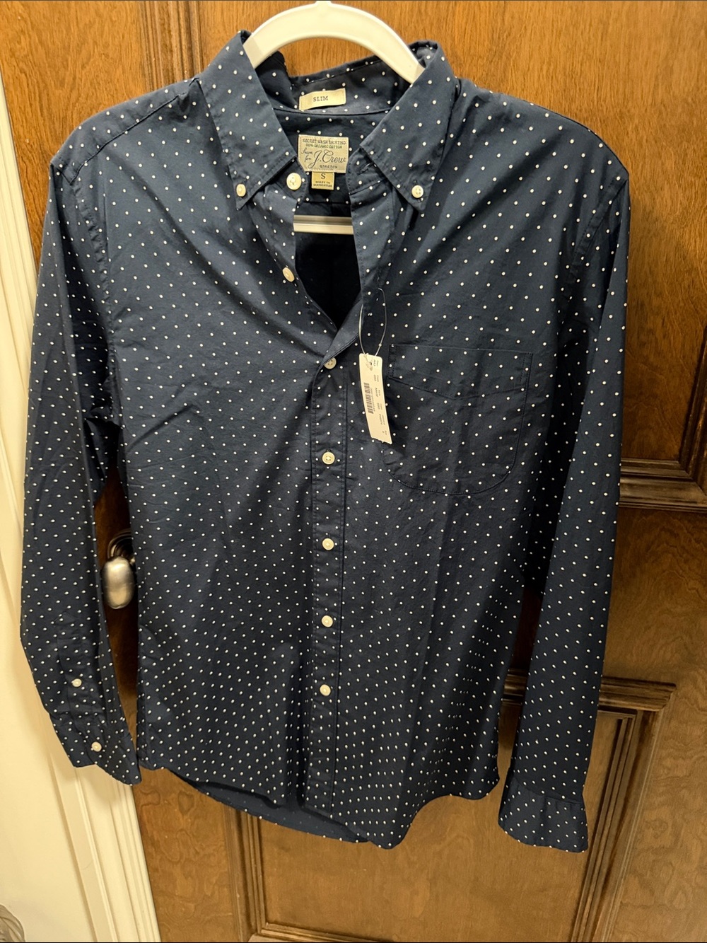 J. Crew Men’s Navy Button-Down Shirt with White Dot Pattern Small NWT New